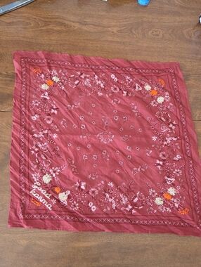Vismaya Burgundy Floral Bandana Scarf with Orange & Cream Embroidery Good Karma